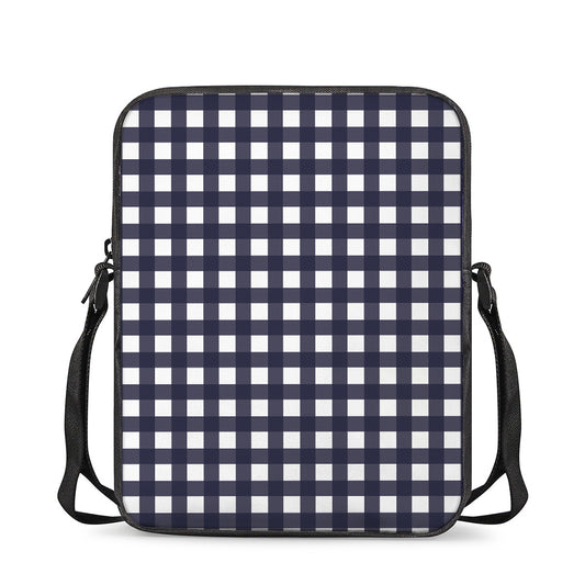 Navy And White Check Pattern Print Rectangular Crossbody Bag