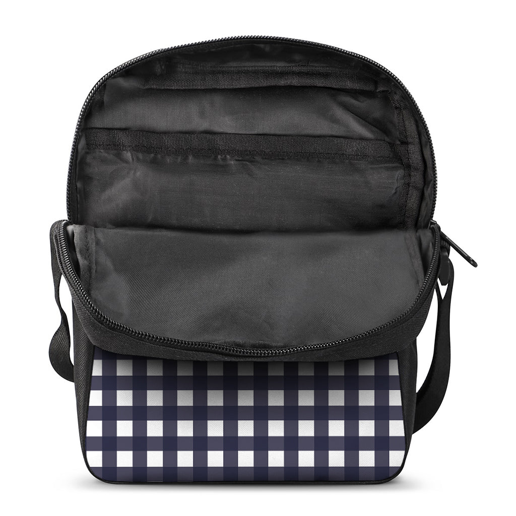 Navy And White Check Pattern Print Rectangular Crossbody Bag