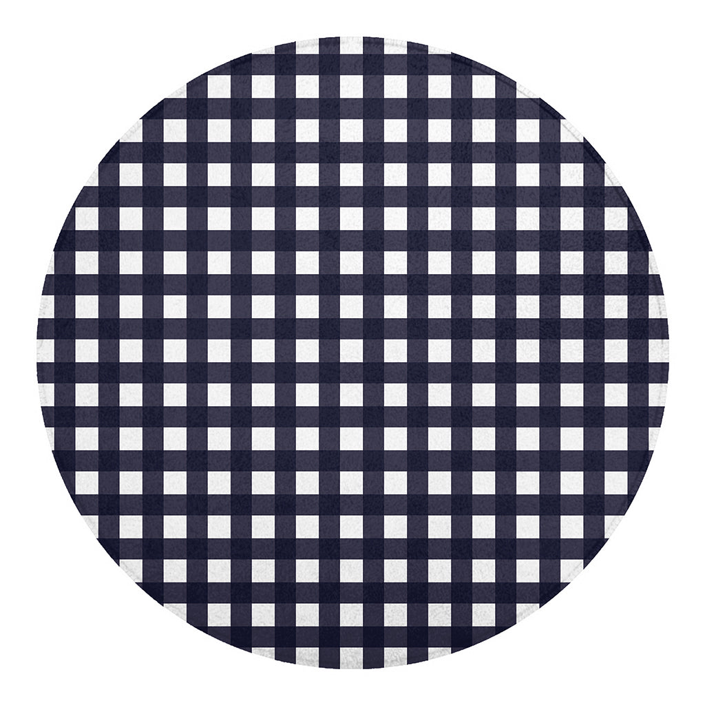 Navy And White Check Pattern Print Round Blanket