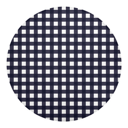 Navy And White Check Pattern Print Round Blanket