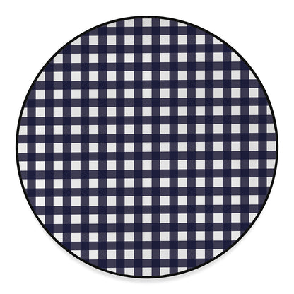 Navy And White Check Pattern Print Round Floor Mat