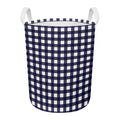 Navy And White Check Pattern Print Round Laundry Basket