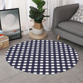Navy And White Check Pattern Print Round Rug