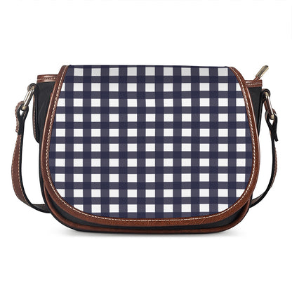 Navy And White Check Pattern Print Saddle Bag