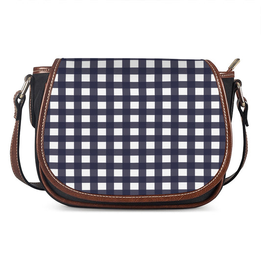 Navy And White Check Pattern Print Saddle Bag