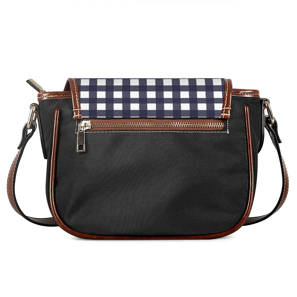 Navy And White Check Pattern Print Saddle Bag