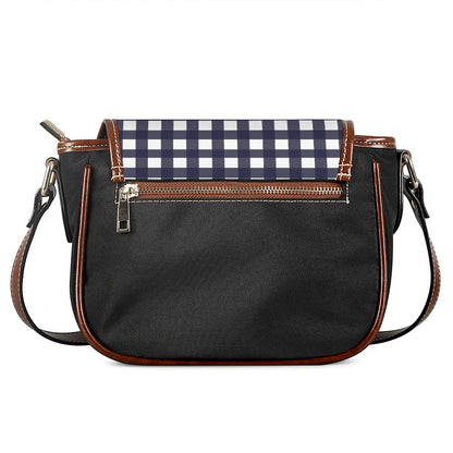 Navy And White Check Pattern Print Saddle Bag