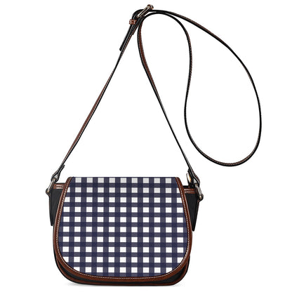Navy And White Check Pattern Print Saddle Bag