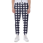 Navy And White Check Pattern Print Scuba Joggers