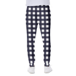 Navy And White Check Pattern Print Scuba Joggers