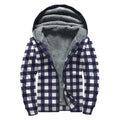 Navy And White Check Pattern Print Sherpa Lined Zip Up Hoodie