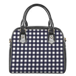 Navy And White Check Pattern Print Shoulder Handbag