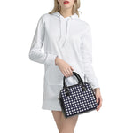 Navy And White Check Pattern Print Shoulder Handbag