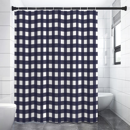 Navy And White Check Pattern Print Shower Curtain