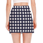 Navy And White Check Pattern Print Side Slit Mini Skirt