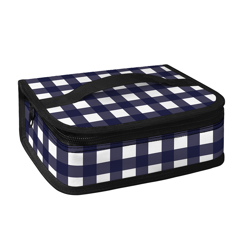 Navy And White Check Pattern Print Small Lunch Bag