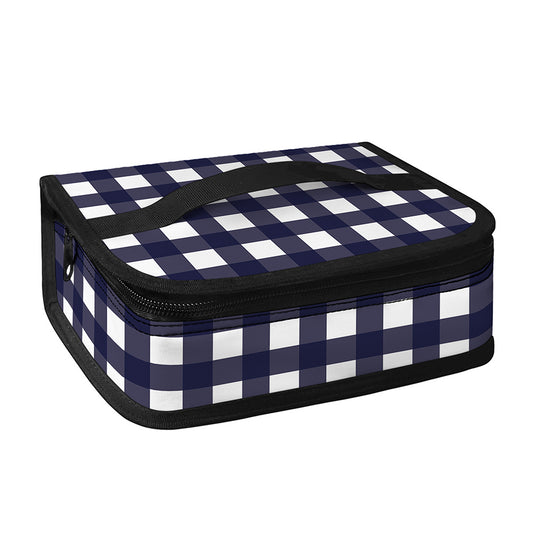 Navy And White Check Pattern Print Small Lunch Bag