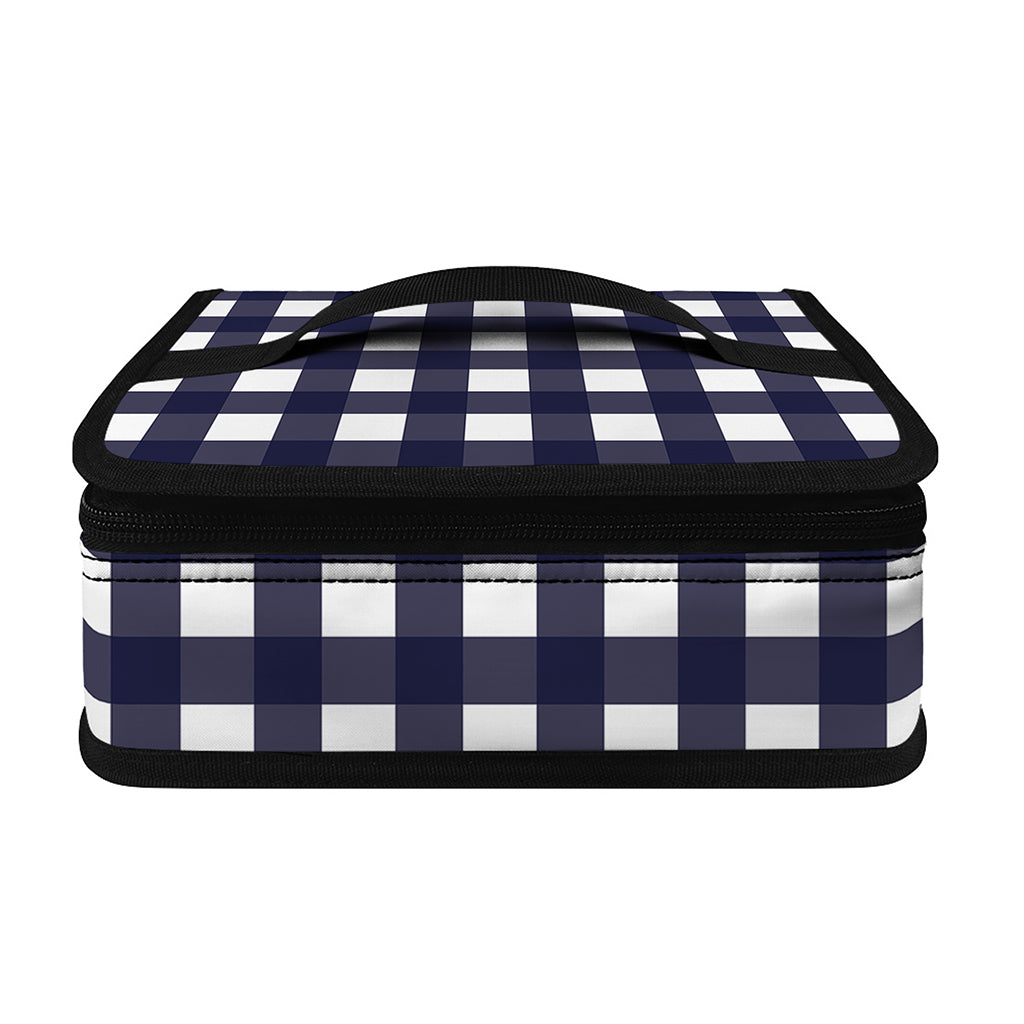 Navy And White Check Pattern Print Small Lunch Bag