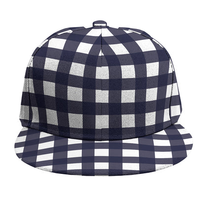 Navy And White Check Pattern Print Snapback Cap