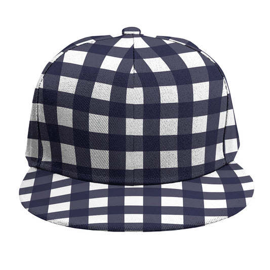 Navy And White Check Pattern Print Snapback Cap