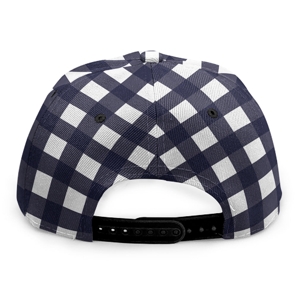 Navy And White Check Pattern Print Snapback Cap