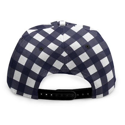 Navy And White Check Pattern Print Snapback Cap