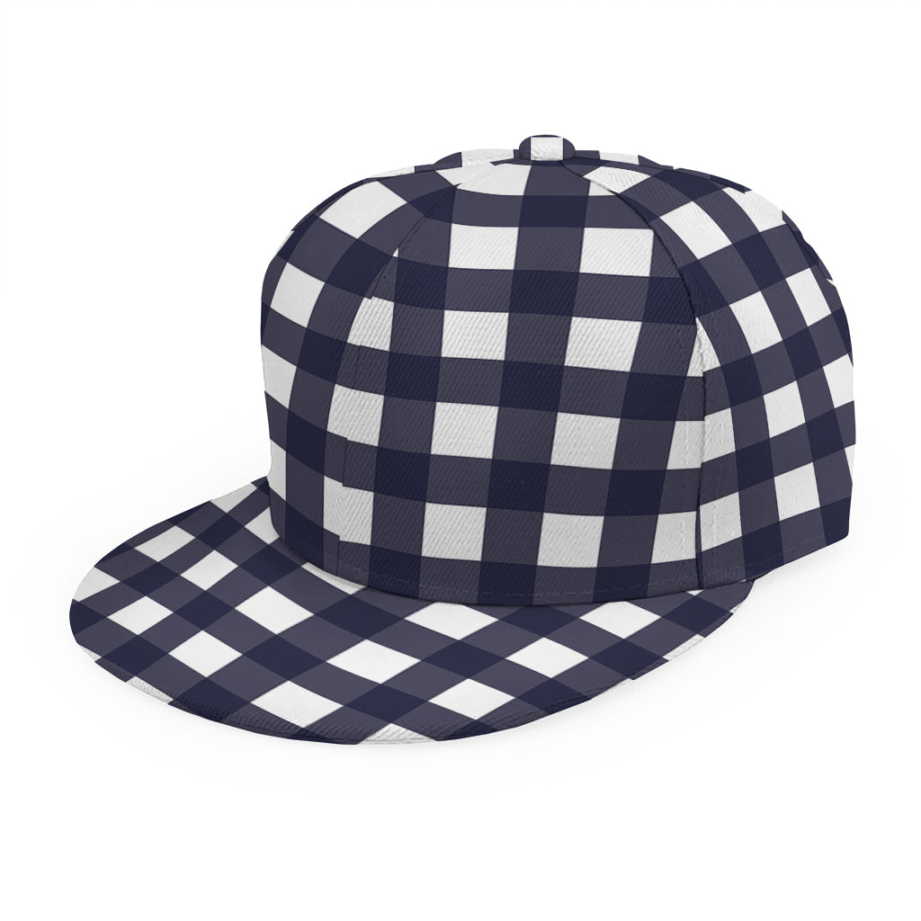 Navy And White Check Pattern Print Snapback Cap