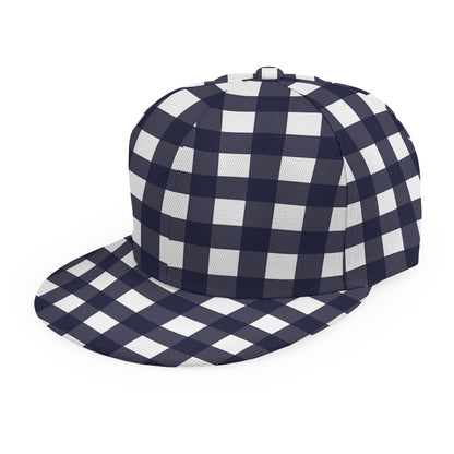 Navy And White Check Pattern Print Snapback Cap