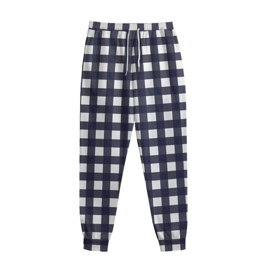 Navy And White Check Pattern Print Sweatpants