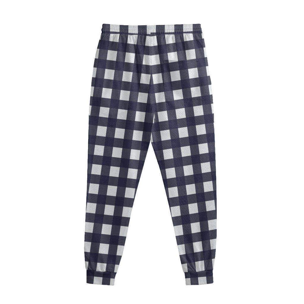 Navy And White Check Pattern Print Sweatpants