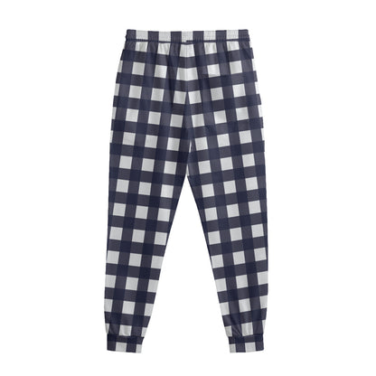 Navy And White Check Pattern Print Sweatpants