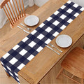 Navy And White Check Pattern Print Table Runner