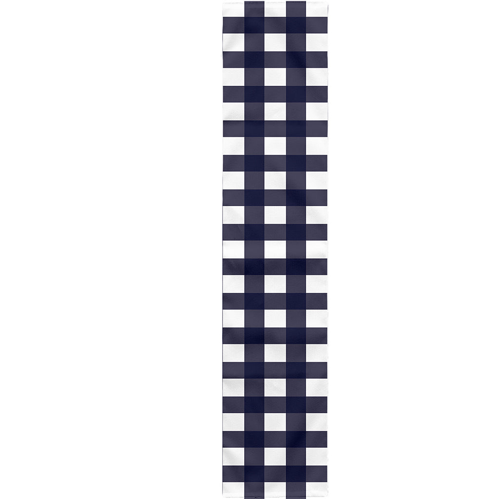 Navy And White Check Pattern Print Table Runner