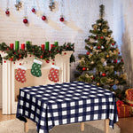 Navy And White Check Pattern Print Tablecloth