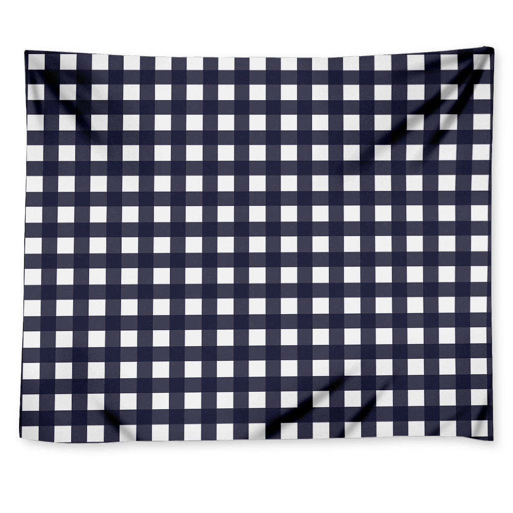 Navy And White Check Pattern Print Tapestry