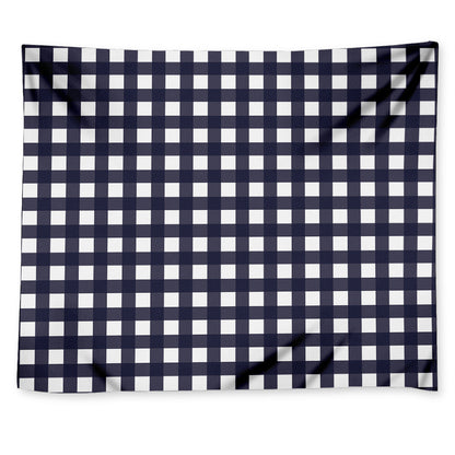 Navy And White Check Pattern Print Tapestry