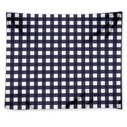 Navy And White Check Pattern Print Tapestry