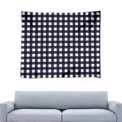 Navy And White Check Pattern Print Tapestry