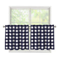 Navy And White Check Pattern Print Tier Curtains