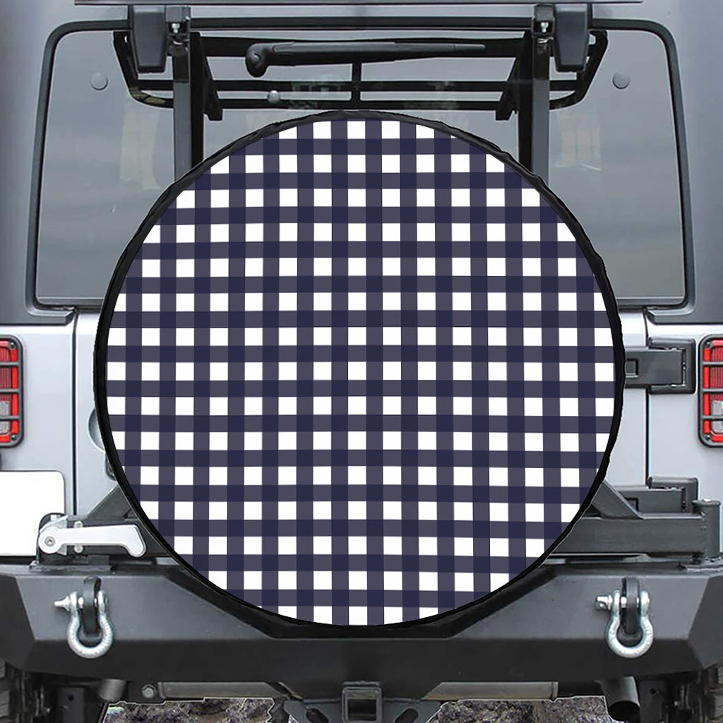 Navy And White Check Pattern Print Tire Cover