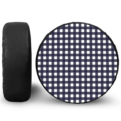 Navy And White Check Pattern Print Tire Cover