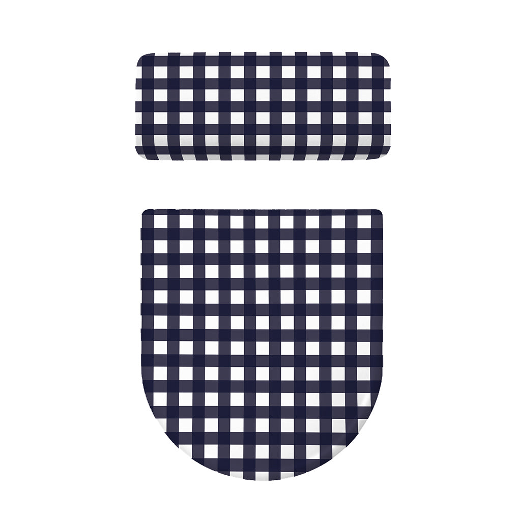 Navy And White Check Pattern Print Toilet Lid And Tank Cover Set