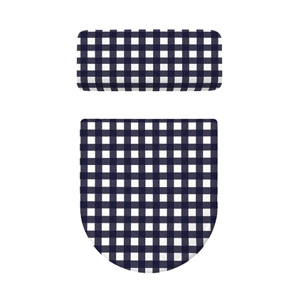Navy And White Check Pattern Print Toilet Lid And Tank Cover Set