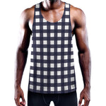 Navy And White Check Pattern Print Training Tank Top
