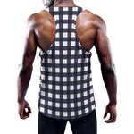 Navy And White Check Pattern Print Training Tank Top