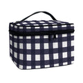 Navy And White Check Pattern Print Travel Makeup Bag