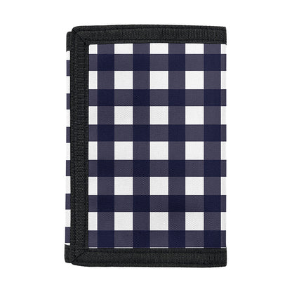 Navy And White Check Pattern Print Trifold Wallet
