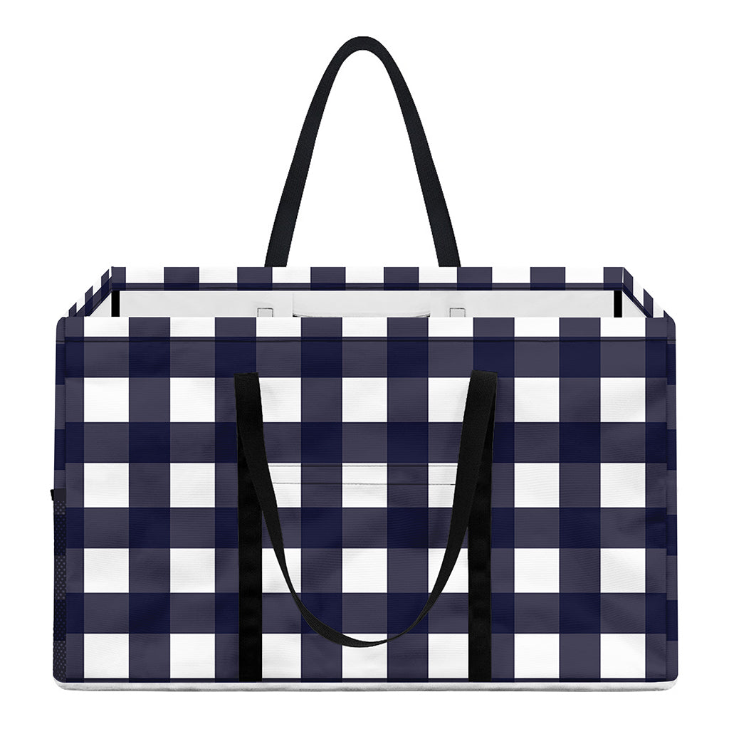 Navy And White Check Pattern Print Utility Tote Bag