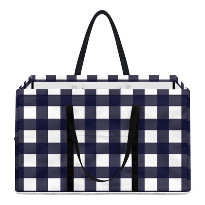Navy And White Check Pattern Print Utility Tote Bag
