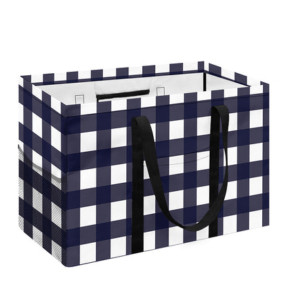 Navy And White Check Pattern Print Utility Tote Bag